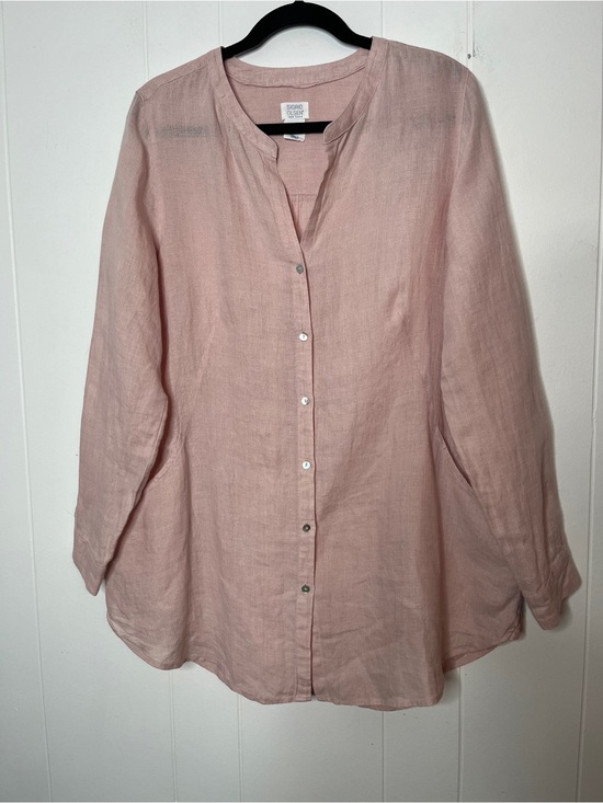 Sigrid Olsen Tops - Sigrid Olsen Light Pink Linen Button-Front Tunic Long Sleeve Side Pockets M